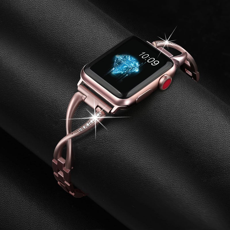 Secbolt Bands Compatible with Apple Watch Band 38mm 40mm 41mm 42mm(Series 11/10) Iwatch SE Series 11/10/9/8/7/6/5/4/3/2/1 Women Dressy Jewelry Metal Accessories Wristband Strap, Color Match Series 1&2 Rose Gold Watch - Image 2